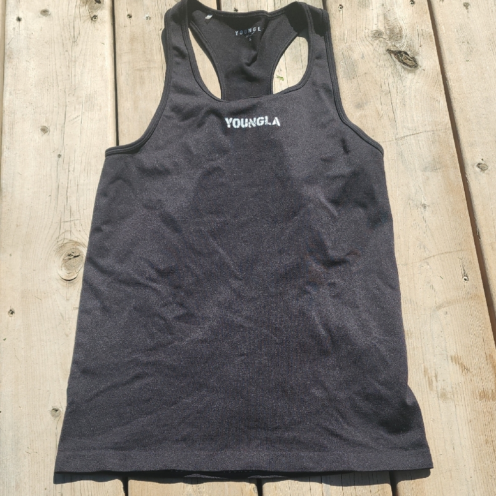 (S) YoungLA Black Tank Top Athletic Athleisure Gym Summer Streetwear Stretchy